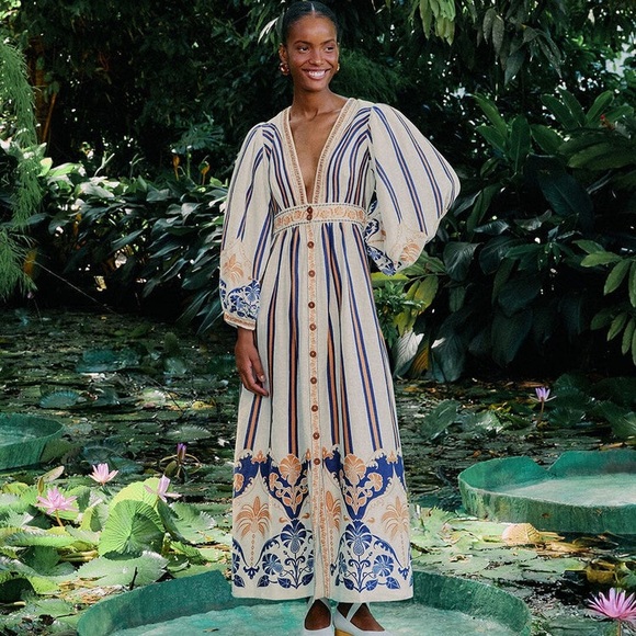 farm rio blue pineapple dress Blue Pineapple Ikat LENZING ECOVERO Viscose Maxi Dress  FARM Rio